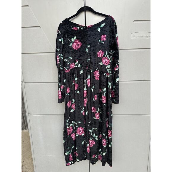 VTG 90s Jamie Brooke Dark Floral Crushed Velvet Midi Dress Sz 16 Whimsigoth Y2K - Picture 5 of 8